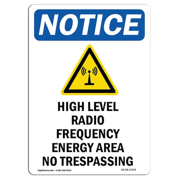 Signmission OSHA Notice, 5" Height, High Level Radio Frequency Sign With Symbol, 5" X 3.5", Portrait OS-NS-D-35-V-13474 - main